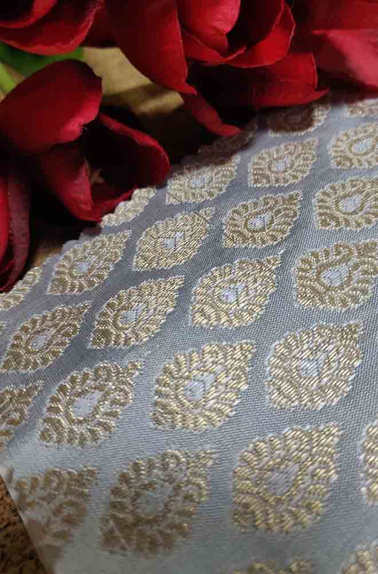 Grey Banarasi Silk Fabric (  1 Mtr ) - Luxurion World