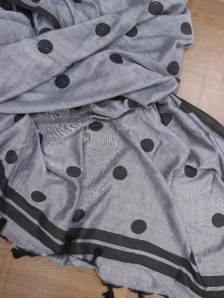 Grey Bengal Cotton Polka Dots Saree - Luxurion World
