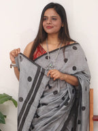 Grey Bengal Cotton Polka Dots Saree - Luxurion World