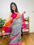 Stylish Grey Bengal Cotton Saree - Luxurion World