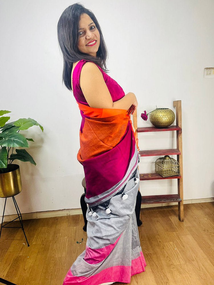 Stylish Grey Bengal Cotton Saree - Luxurion World