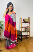 Stylish Grey Bengal Cotton Saree - Luxurion World