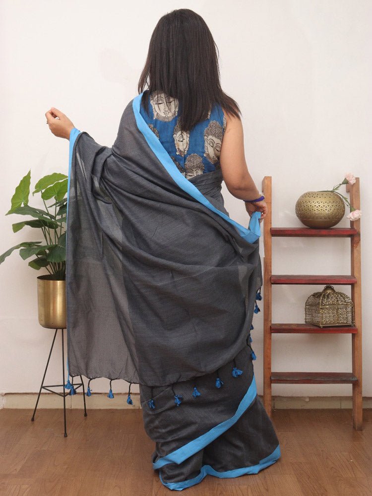 Grey Bengal Plain Cotton Saree - Luxurion World