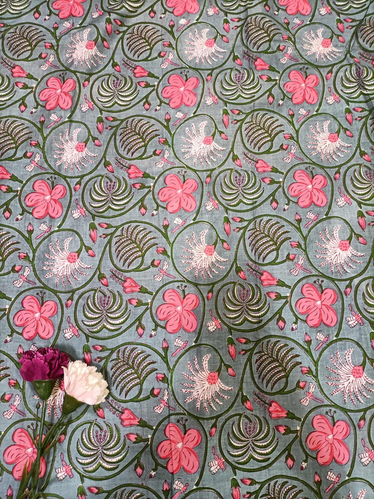 Grey Block Printed Cotton Fabric (1 mtr) - Luxurion World