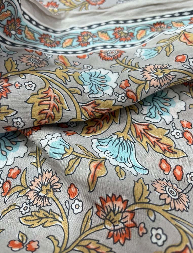 Grey Block Printed Cotton Fabric ( 1 Mtr ) - Luxurion World