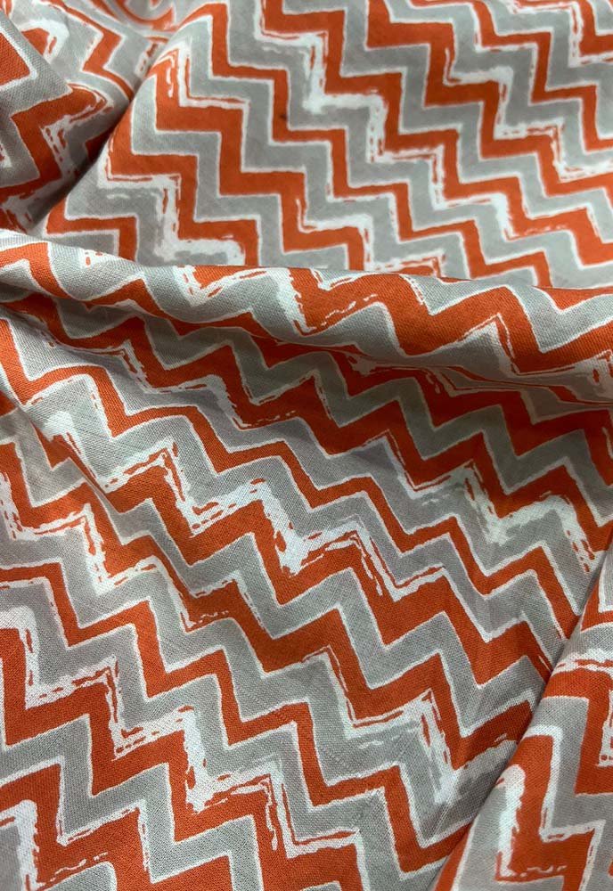 Grey Block Printed Cotton Fabric ( 1 Mtr ) - Luxurion World