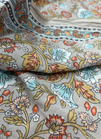 Grey Block Printed Cotton Fabric ( 1 Mtr ) - Luxurion World