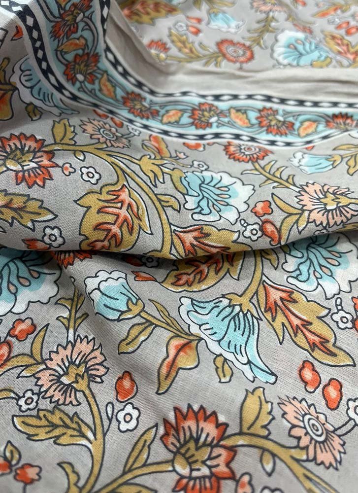 Grey Block Printed Cotton Fabric ( 1 Mtr ) - Luxurion World