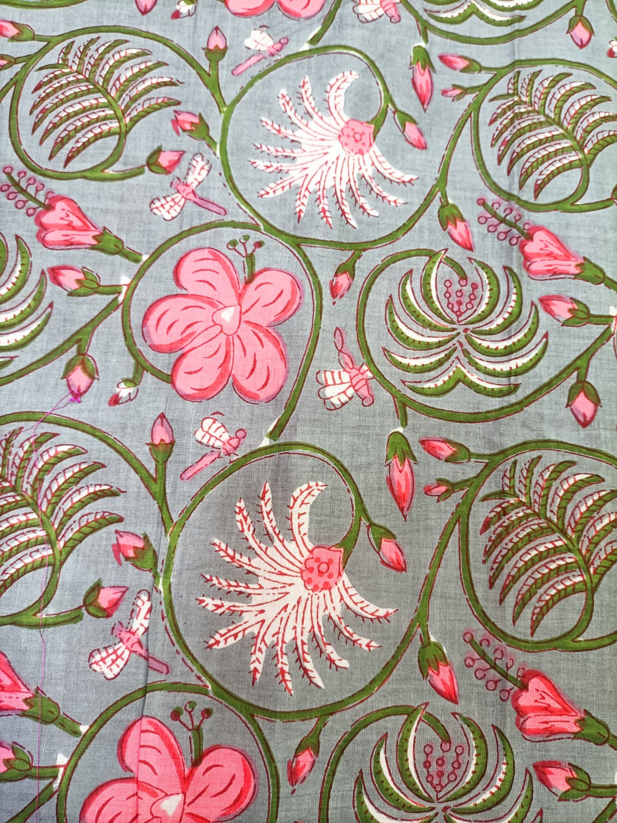 Grey Block Printed Cotton Fabric (1 mtr) - Luxurion World