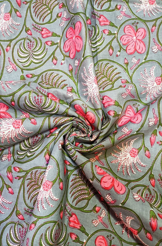 Grey Block Printed Cotton Fabric (1 mtr) - Luxurion World
