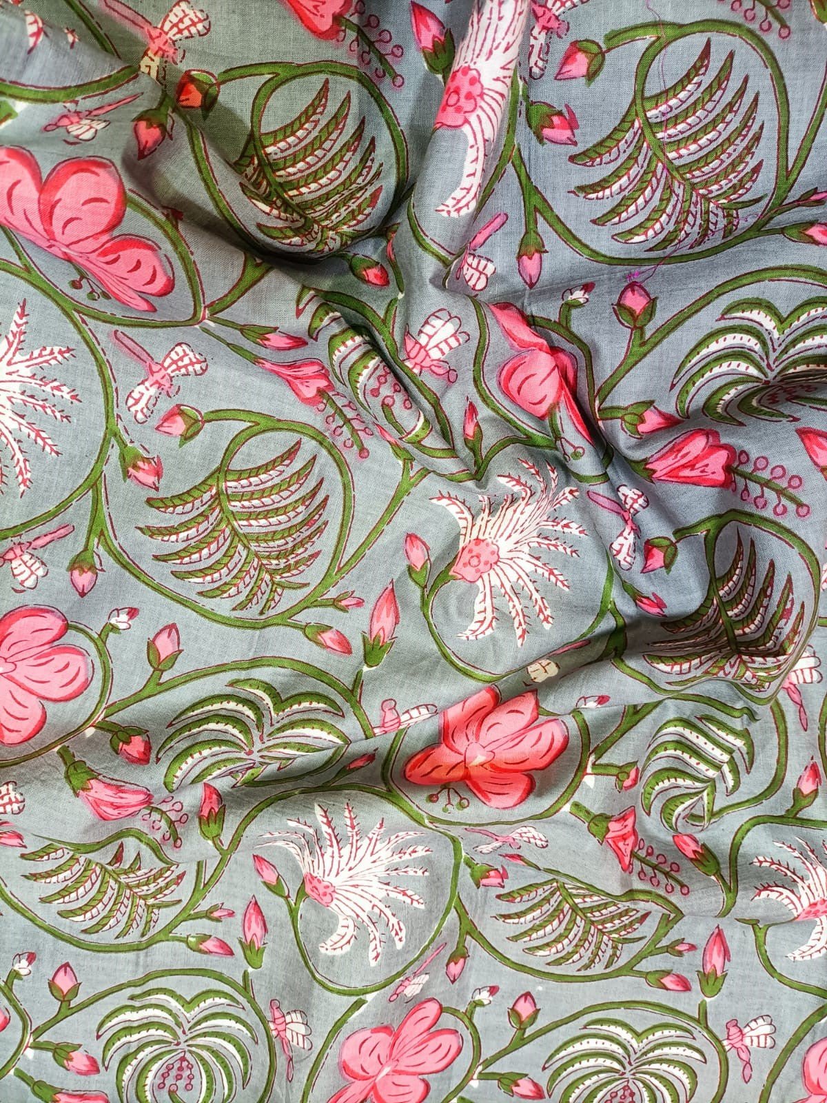 Grey Block Printed Cotton Fabric (1 mtr) - Luxurion World