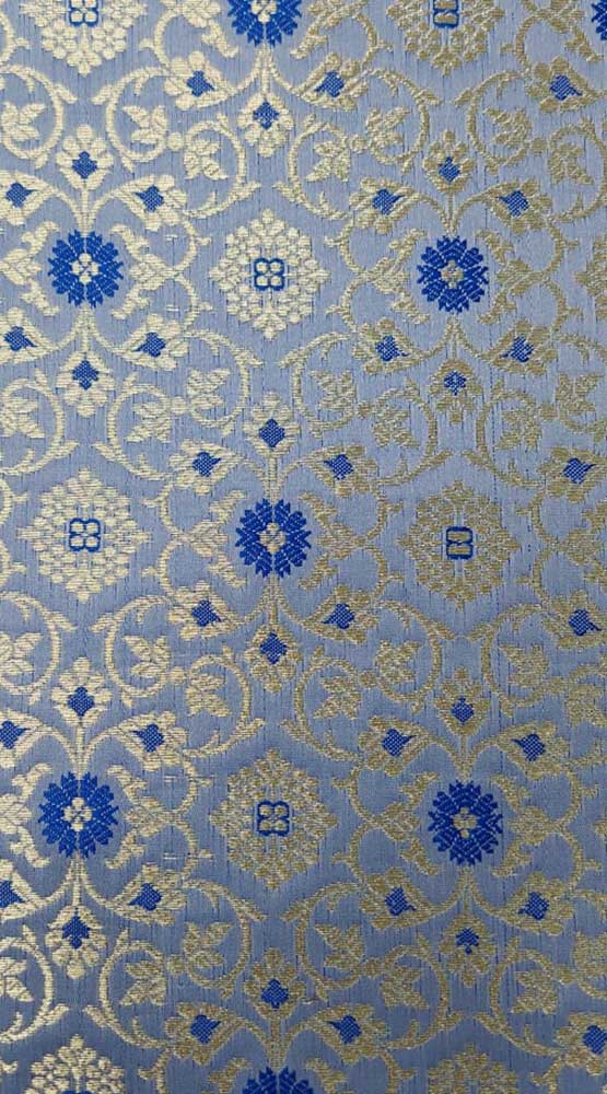 Grey Brocade Banarasi Silk Fabric ( 1 Mtr ) - Luxurion World