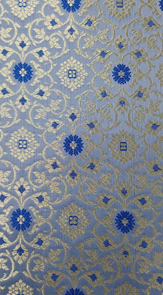 Grey Brocade Banarasi Silk Fabric ( 1 Mtr ) - Luxurion World