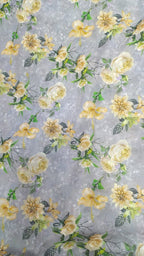 Grey Digital Printed Chikankari Cotton Sequins Work Fabric ( 1 Mtr ) - Luxurion World