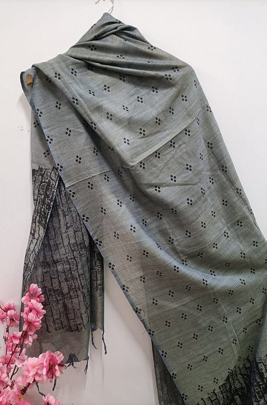 Grey Digital Printed Linen Cotton Dupatta - Luxurion World