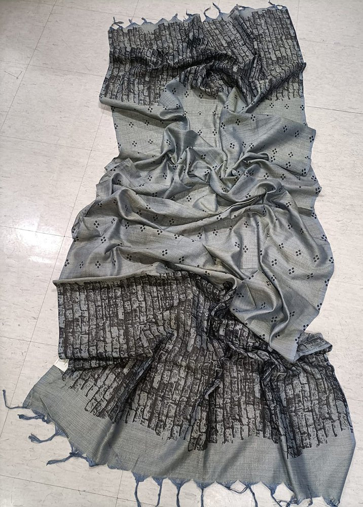 Grey Digital Printed Linen Cotton Dupatta - Luxurion World
