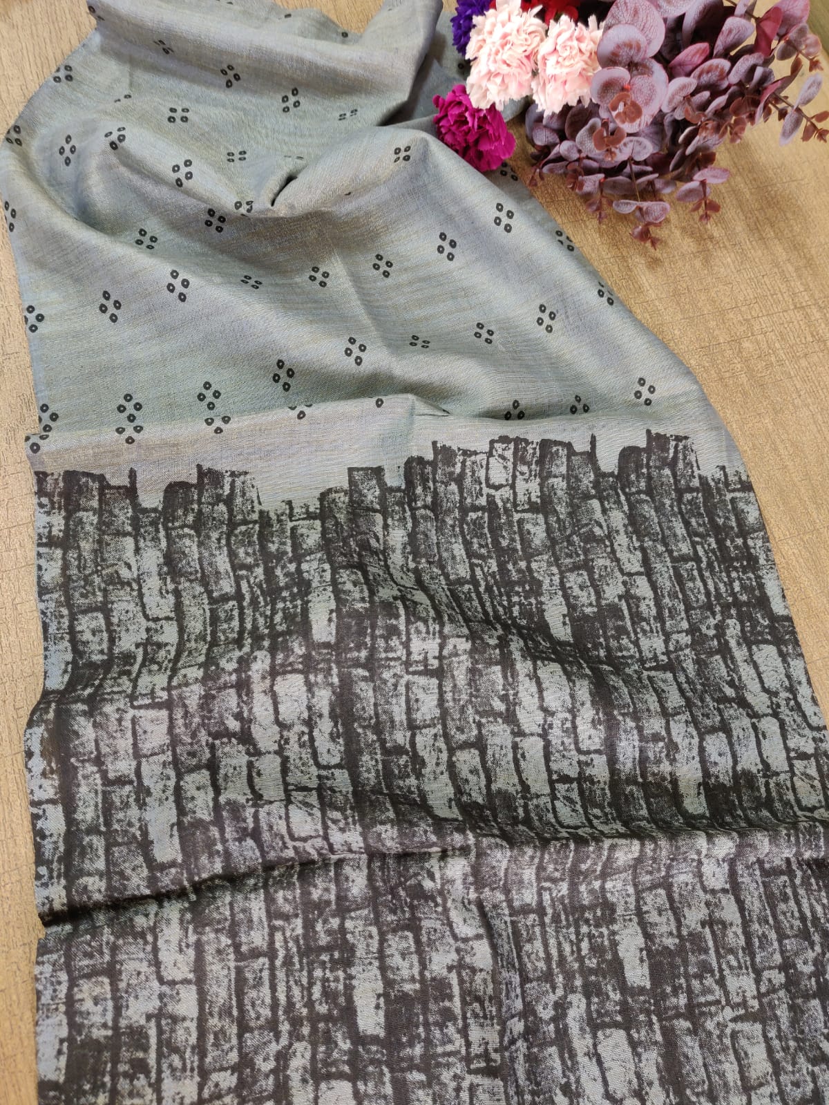 Grey Digital Printed Linen Cotton Dupatta