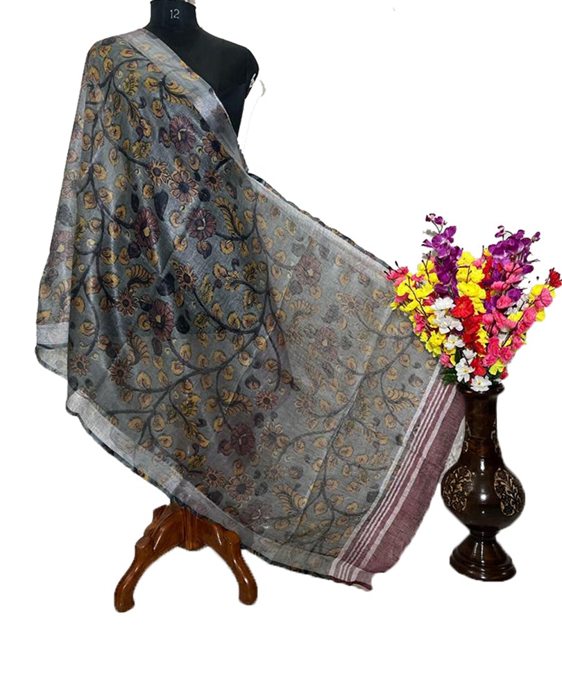 Grey Digital Printed Linen Dupatta - Luxurion World