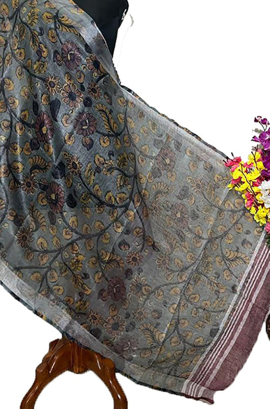 Grey Digital Printed Linen Dupatta - Luxurion World
