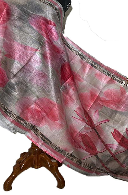 Grey Digital Printed Linen Dupatta - Luxurion World