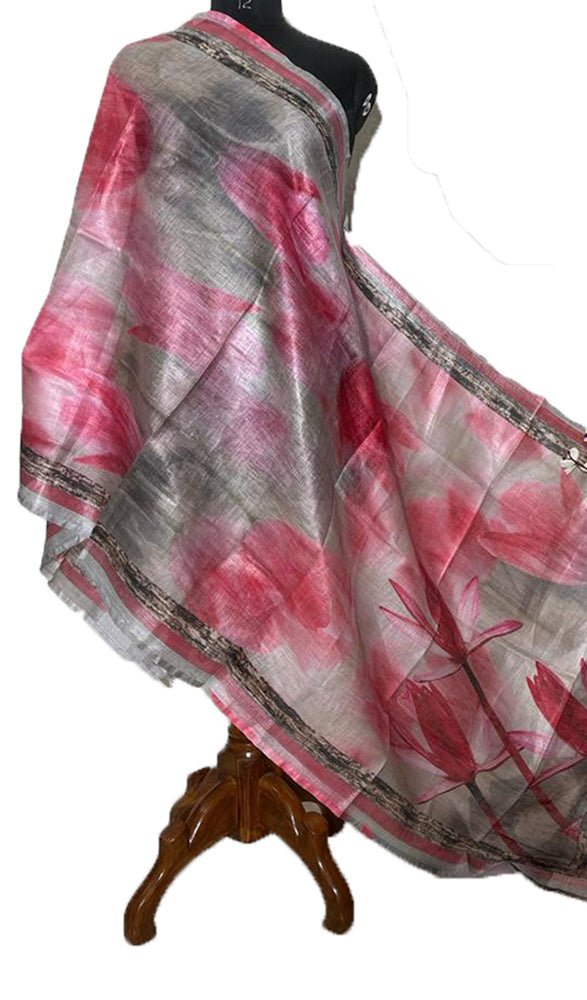 Grey Digital Printed Linen Dupatta - Luxurion World