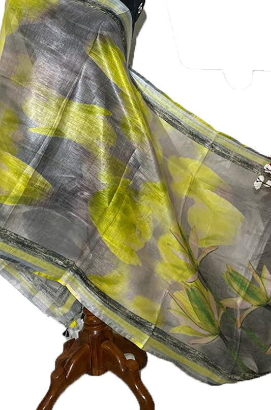 Grey Digital Printed Linen Dupatta - Luxurion World