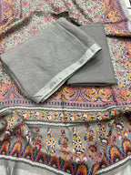 Grey Digital Printed Linen Three Piece Unstitched Suit Set - Luxurion World