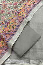 Grey Digital Printed Linen Three Piece Unstitched Suit Set - Luxurion World