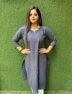 Grey Embroidered Chikankari Cotton Stitched Kurti - Luxurion World