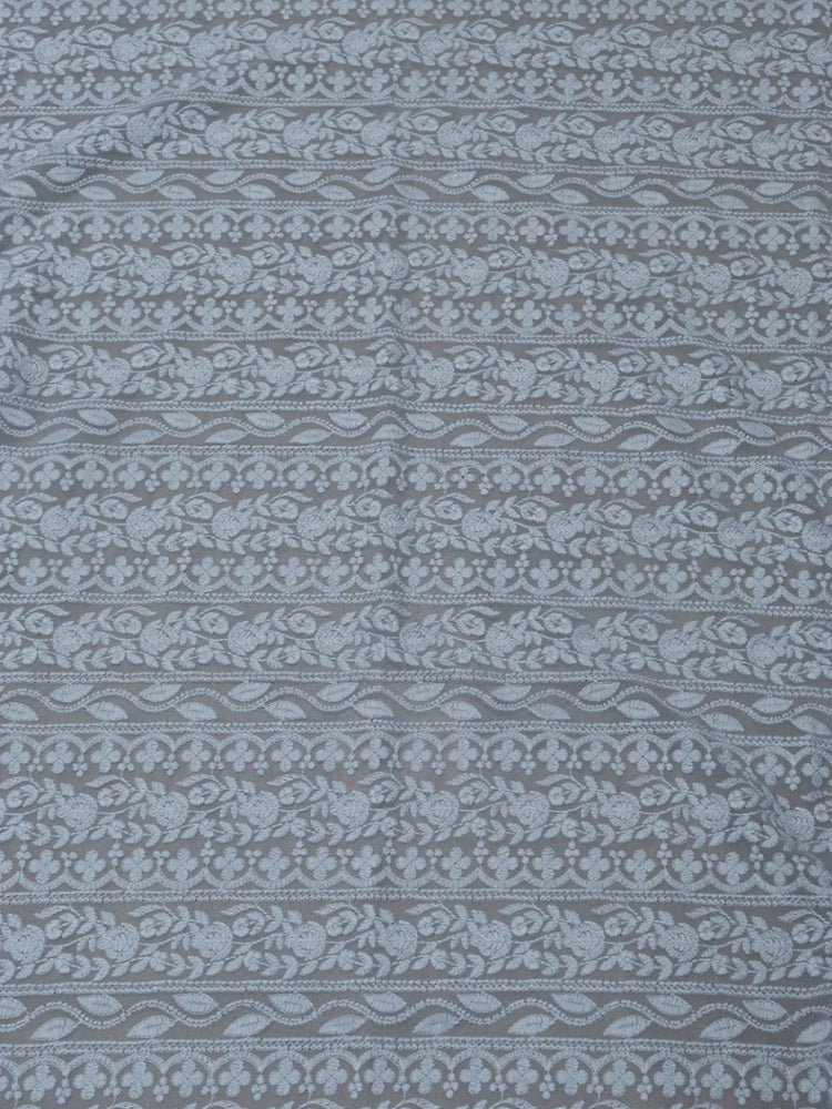 Grey Embroidered Chikankari Georgette Fabric (1 Mtr)