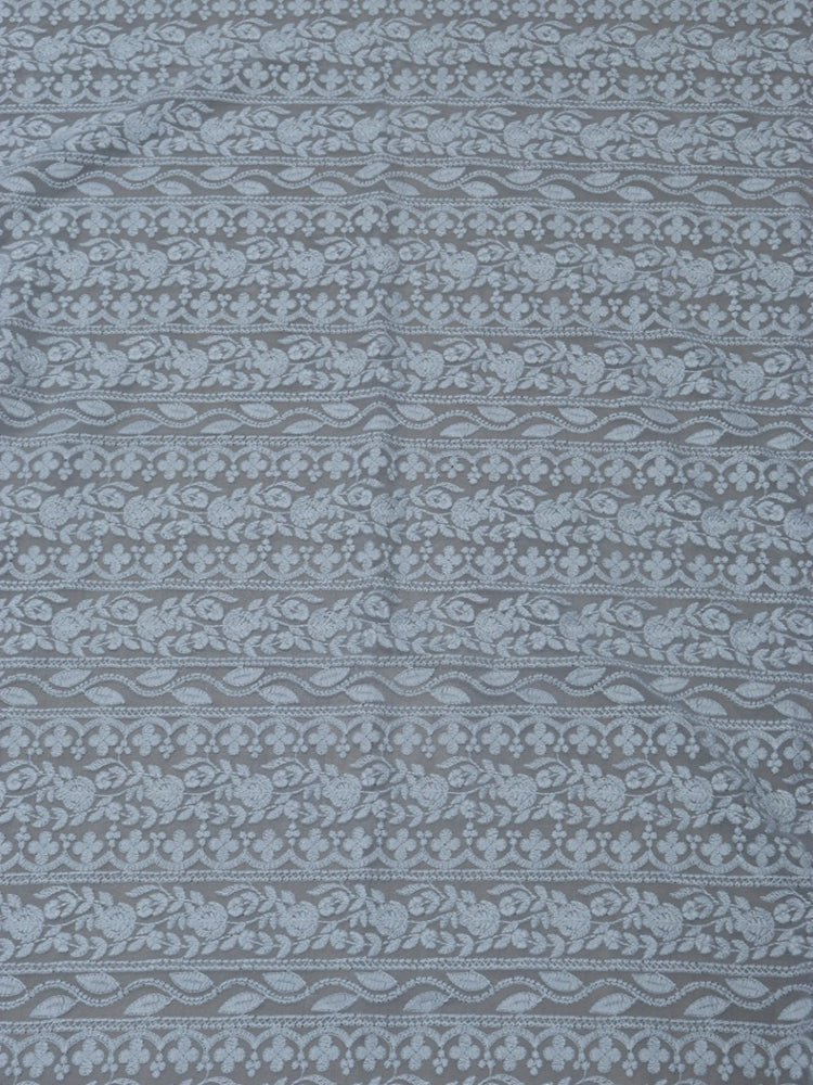 Grey Embroidered Chikankari Georgette Fabric (1 Mtr) - Luxurion World