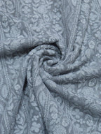 Grey Embroidered Chikankari Georgette Fabric (1 Mtr) - Luxurion World
