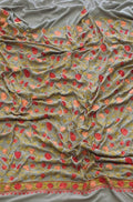 Grey Embroidered Kashmiri Aari Work Crepe Flower Design Saree - Luxurion World