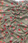 Grey Embroidered Kashmiri Aari Work Georgette Floral Design Saree - Luxurion World