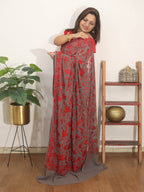 Grey Embroidered Kashmiri Aari Work Georgette Saree - Luxurion World