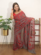 Grey Embroidered Kashmiri Aari Work Georgette Saree - Luxurion World