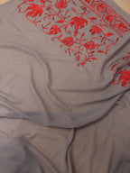 Grey Embroidered Kashmiri Aari Work Georgette Saree - Luxurion World