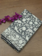 Grey Embroidered Parsi Gara Georgette Floral And Bird Design Saree - Luxurion World