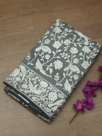 Grey Embroidered Parsi Gara Georgette Floral And Bird Design Saree - Luxurion World