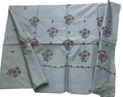 Grey Embroidered Sozni Work Kashmiri Silk Saree - Luxurion World