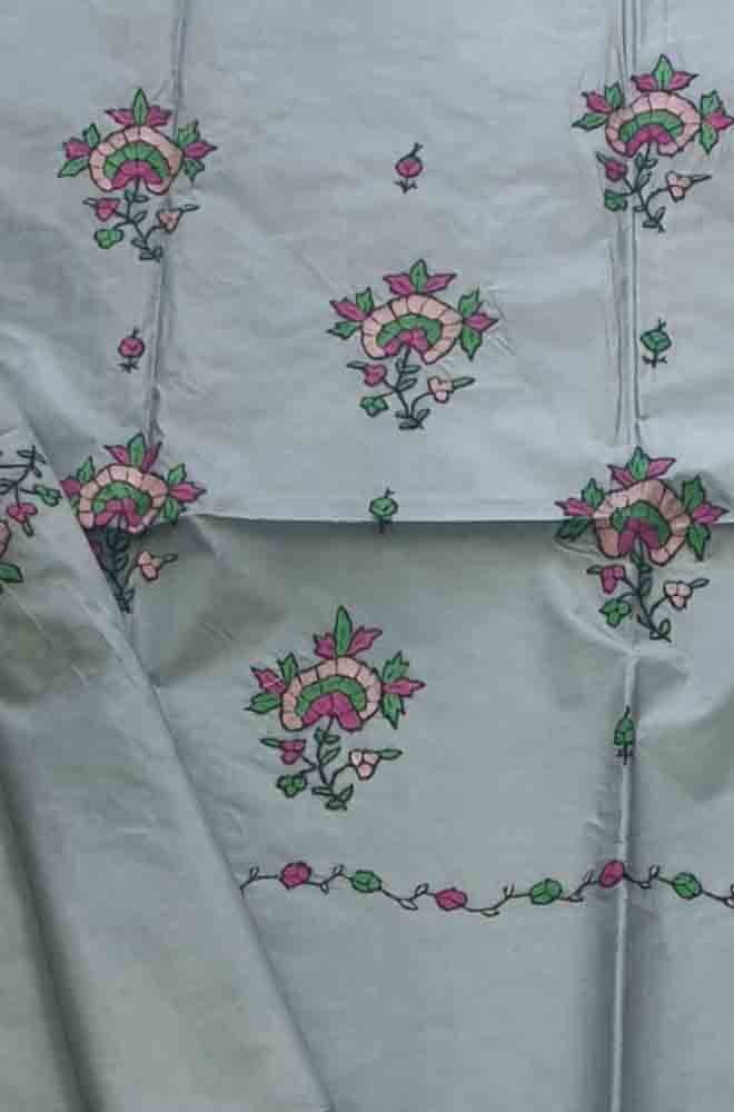 Grey Embroidered Sozni Work Kashmiri Silk Saree - Luxurion World