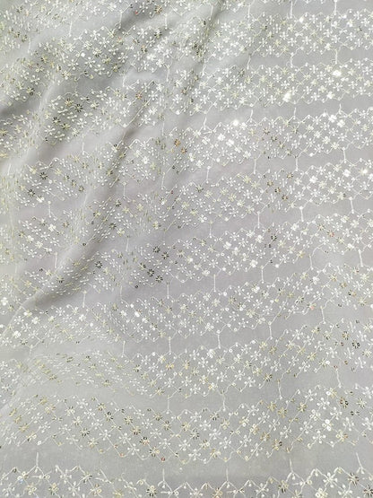 Grey Embroidered Trendy Georgette Sequins Work Fabric ( 1 Mtr ) - Luxurion World