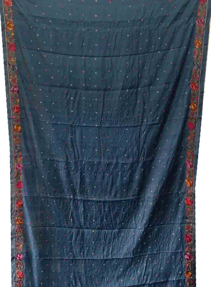 Grey Hand Embroidered Parsi Gara Tussar Silk Saree - Luxurion World
