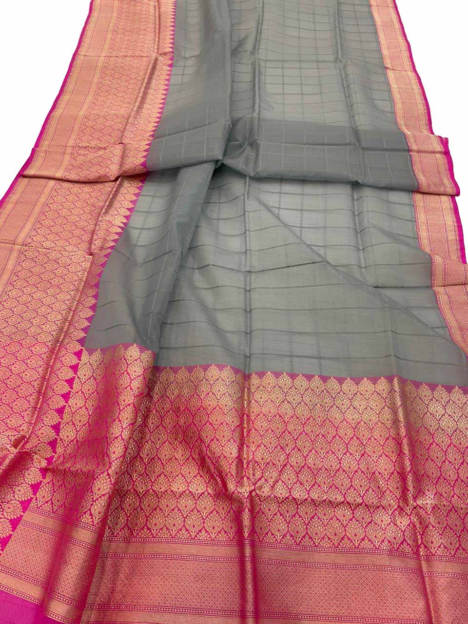 Grey Handloom Banarasi Kora Organza Silk Saree - Luxurion World