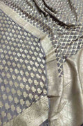 Grey Handloom Banarasi Pure Georgette Three Piece Unstitched Suit Set - Luxurion World