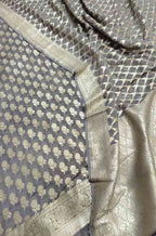 Grey Handloom Banarasi Pure Georgette Three Piece Unstitched Suit Set - Luxurion World