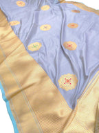 Grey Handloom Banarasi Pure Katan Silk Meenakari Saree - Luxurion World