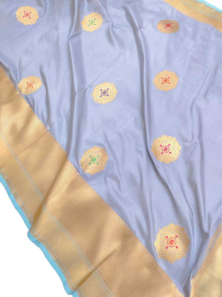 Grey Handloom Banarasi Pure Katan Silk Meenakari Saree - Luxurion World