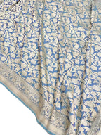 Grey Handloom Banarasi Pure Katan Silk Saree - Luxurion World