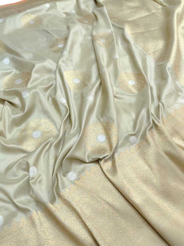 Grey Handloom Banarasi Pure Katan Silk Sona Roopa Saree - Luxurion World